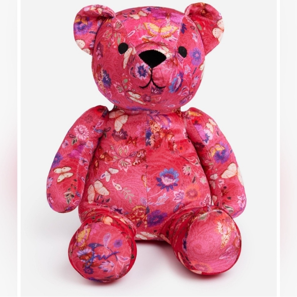 Johnny Was Pink Floral Plush Teddy Bear